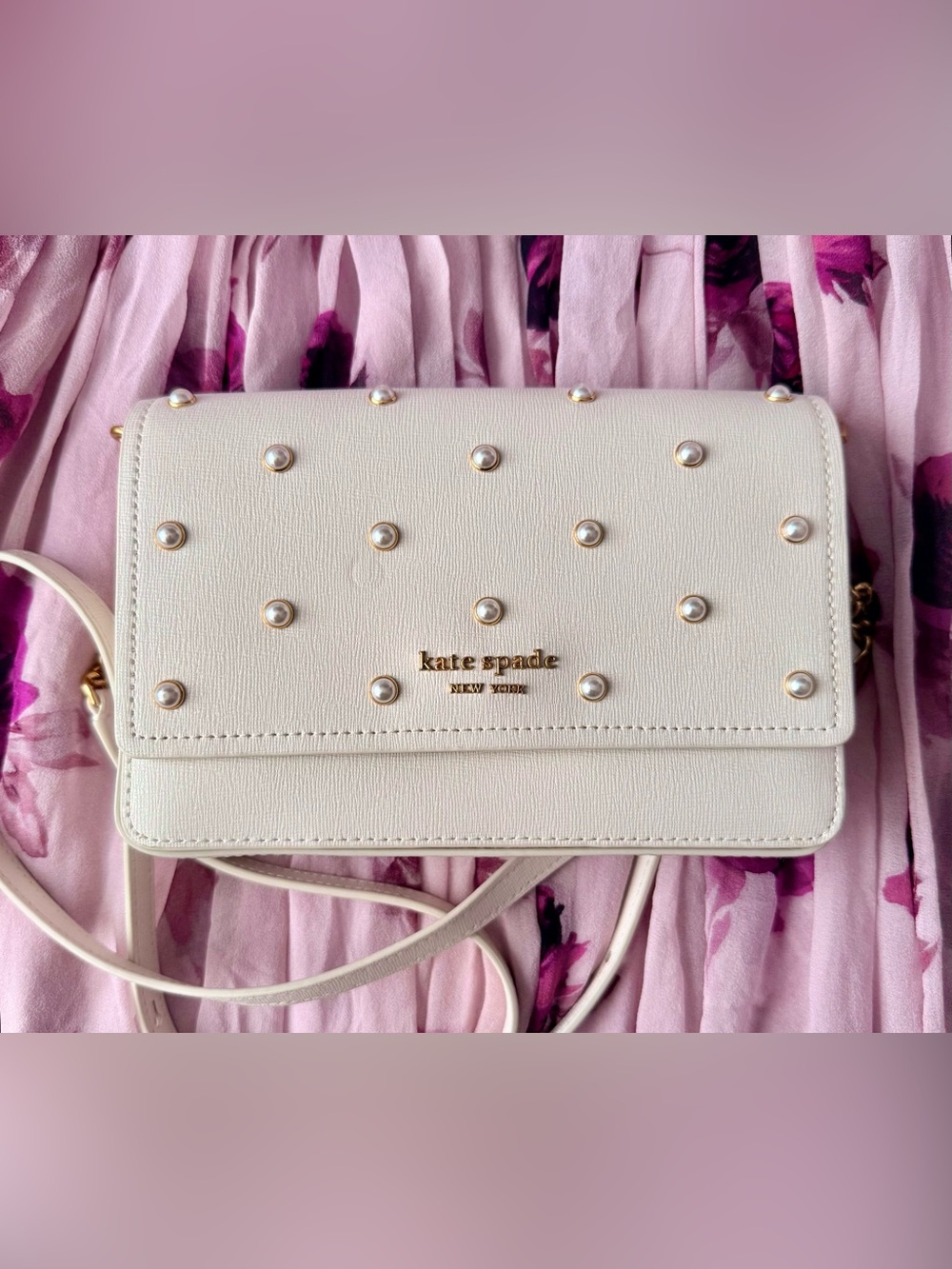 Kate Spade Purl Embellished Flap Chain Wallet Bag